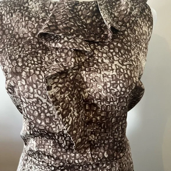LOFT Brown Animal Print Ruffle Front Dress - Picture 2 of 6